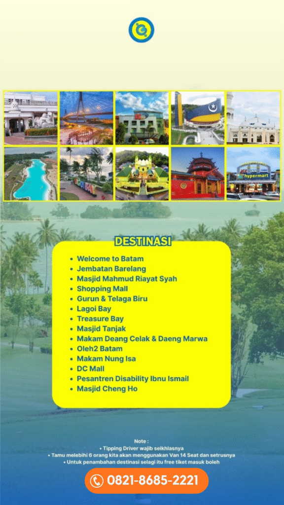 Paket Wisata Batam 2025 Jelajahi Jembatan Barelang, Lagoi Bay, Treasure Bay, Masjid Ikonik & Pusat Belanja Terpopuler Hubungi di hotline kami nomor 0821-8685-2221