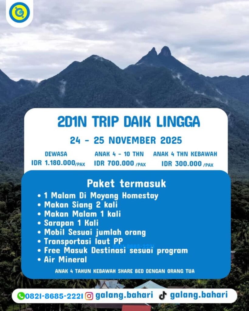 Paket Wisata & Trip Murah 2D1N Daik Lingga 2025 – Liburan Seru, Hemat & Lengkap Eksplor Alam, Budaya, Kuliner + Homestay & Transport Galang Bahari 0821-8685-2221