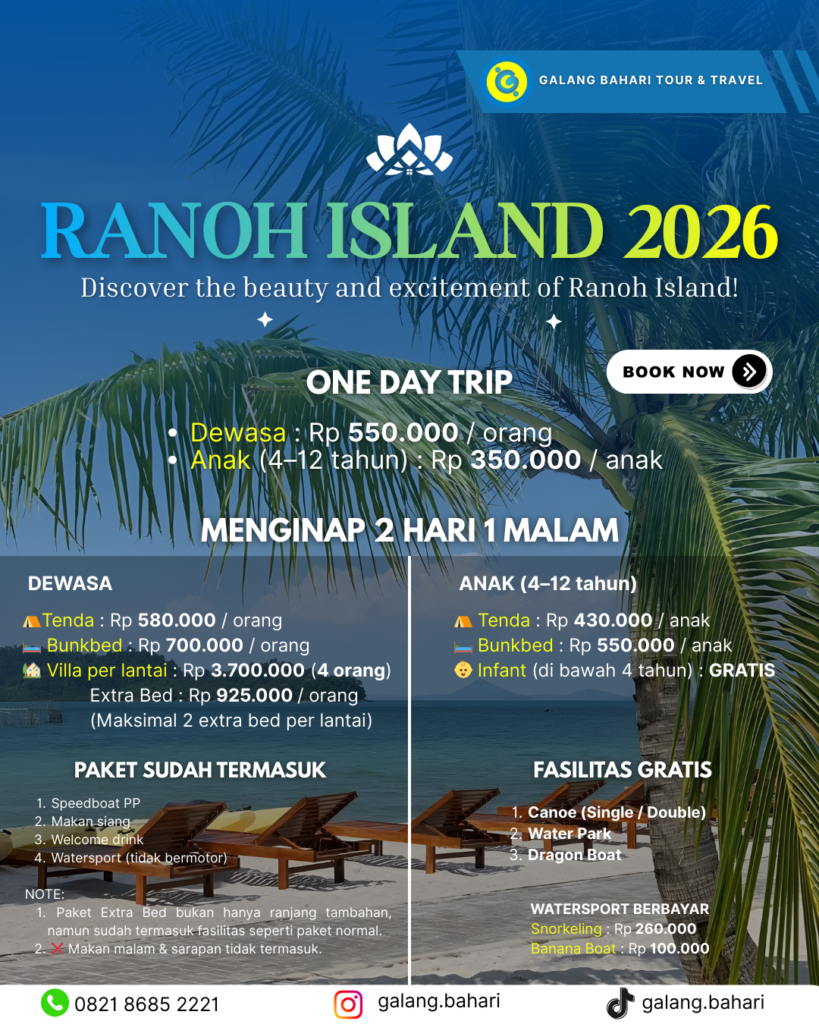 Paket Wisata Ranoh Island Batam 2026 – Day Trip & 2H1M, Snorkeling, Water Park, Liburan Keluarga 0821 8685 2221