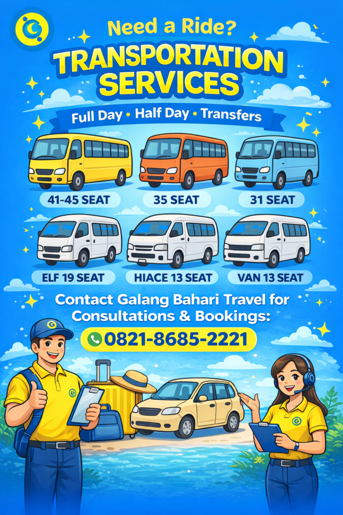 Transportation Services Bus Hiace ELF Van Rental Full Day Half Day Transfers with Driver – Booking 0821-8685-2221