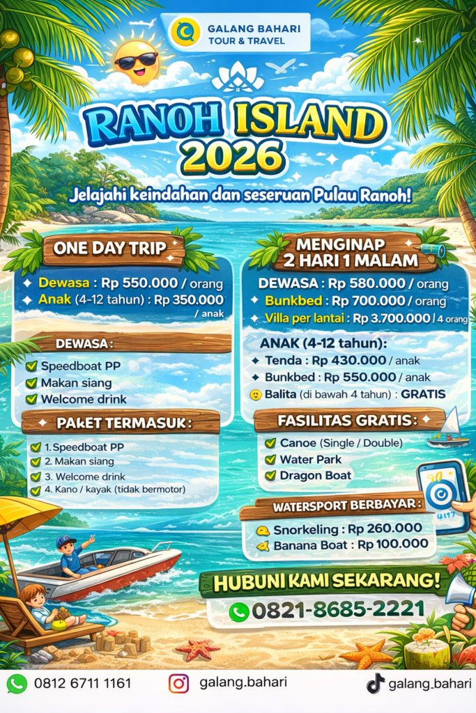 Paket Wisata Ranoh Island Batam 2026 One Day Trip & Staycation 2 Hari 1 Malam Include Speedboat PP, Lunch, Canoe dan Waterpark – Booking WA 0821-8685-2221