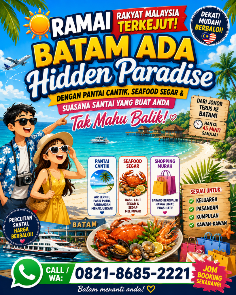 ☀️ Ramai Rakyat Malaysia Terkejut! Batam Ada Hidden Paradise Dengan Pantai Cantik, Seafood Segar & Suasana Santai Yang Buat Anda Tak Mahu Balik! CallWA 0821-8685-2221